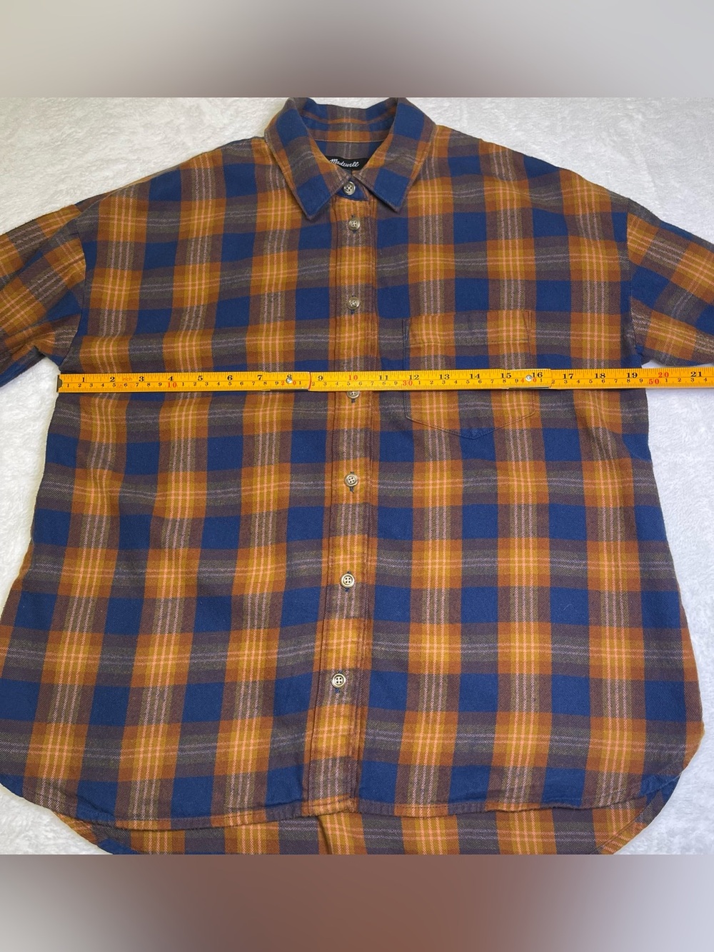 Madewell Womens Plaid Flannel Shirt XS Blue Orange Pink Cozy Autumn Fall Winter - Picture 10 of 11